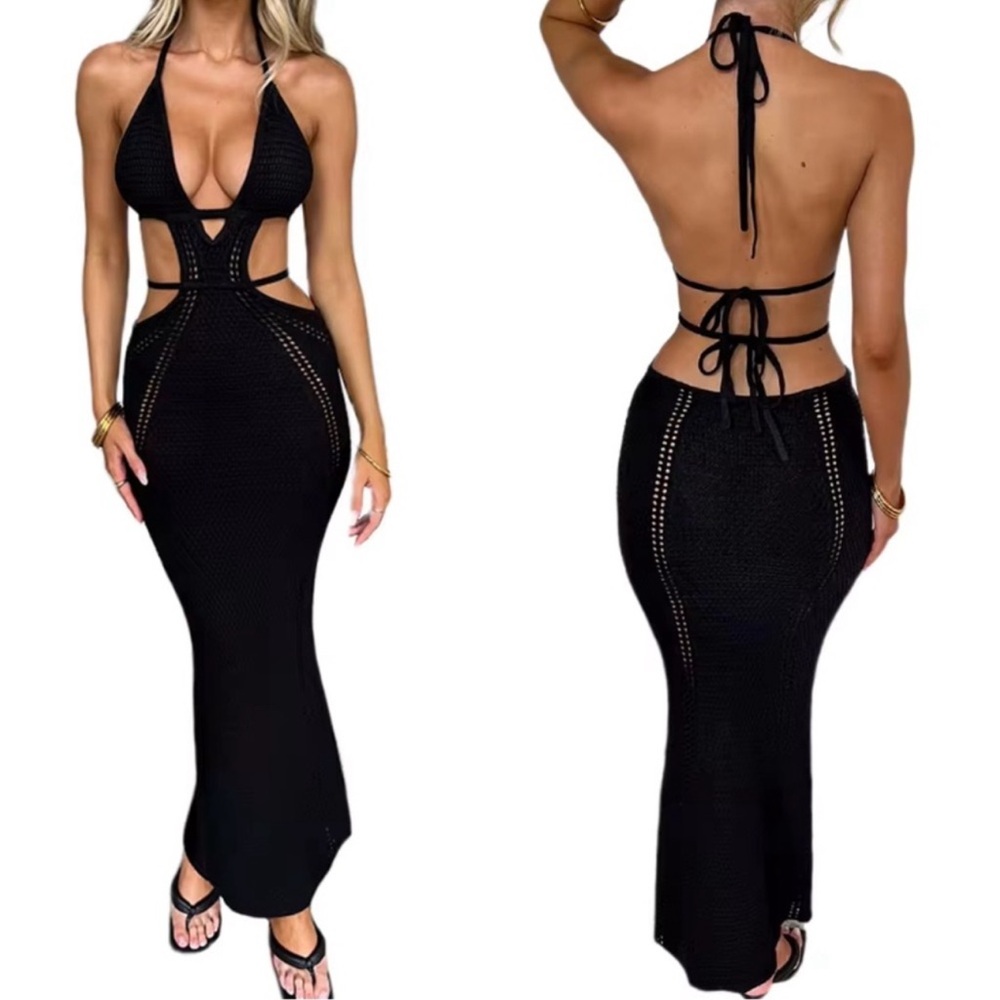 Boho Knitted White & Black Lightly
Braided Dress Summer Coverup, 
$75/$125